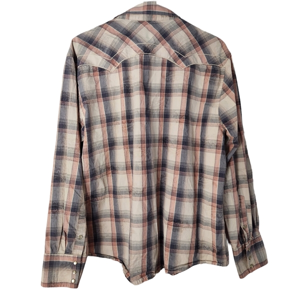 Wrangler Vintage Brush Popper Western Plaid Pearl Snap Shirt Mens Medium/Large - Picture 2 of 7